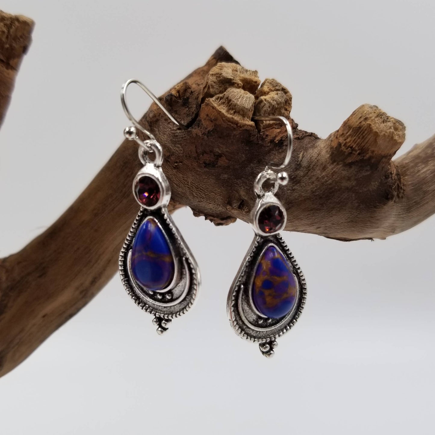 Vintage Silver Natural Stone Drop Earrings