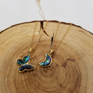 Natural Abalone Shell Butterfly & Moon Pendant Necklace