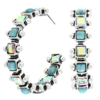 sophia collection Western Square Cut Crystal Hoop Earrings