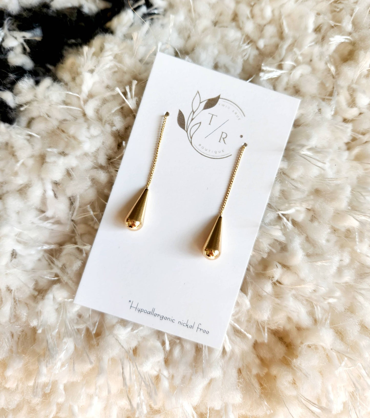 Miranda|18k Gold teardrop chain earrings, threader earrings