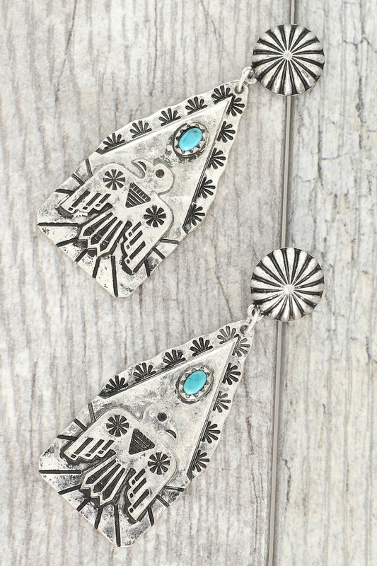 Western Thunderbird Turquoise Dangle Earrings