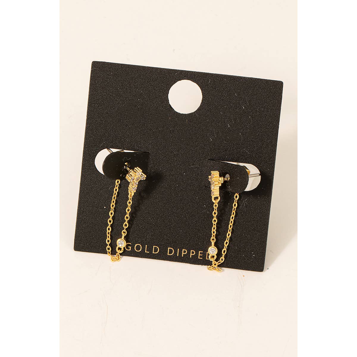 Pave Cross Stud Chain Dangle Earrings