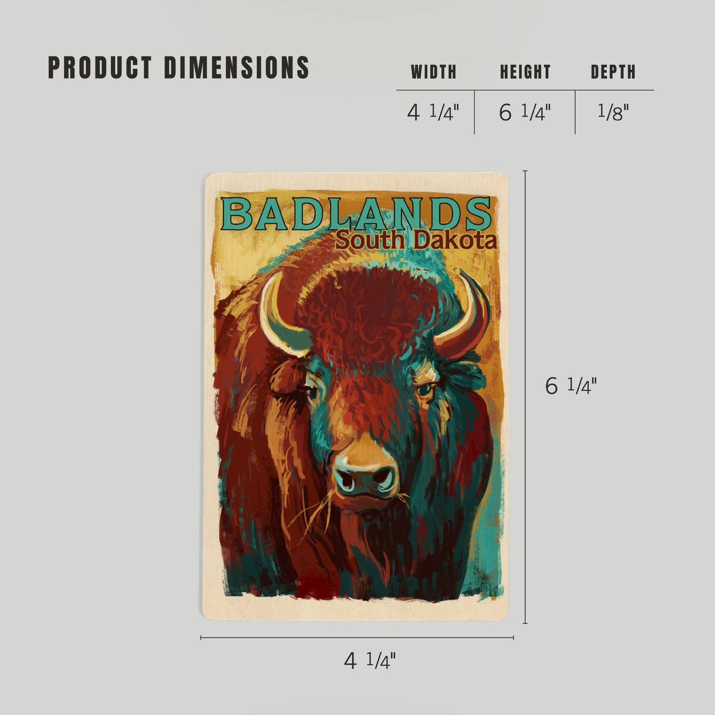 WOOD POSTCARD Badlands, South Dakota, Bison, Vivid