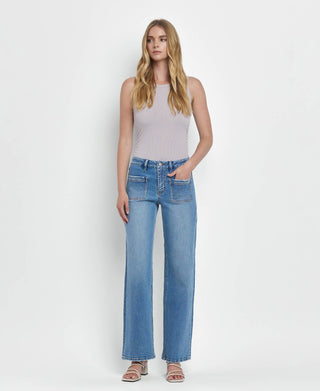 LOVERVET BY VERVET HIGH RISE PATCH POCKET WIDE LEG JEANS LV1479