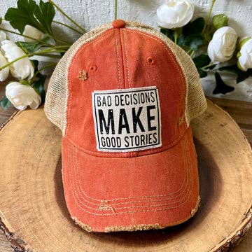 Bad Decisions Make Good Stories Distressed Trucker Cap