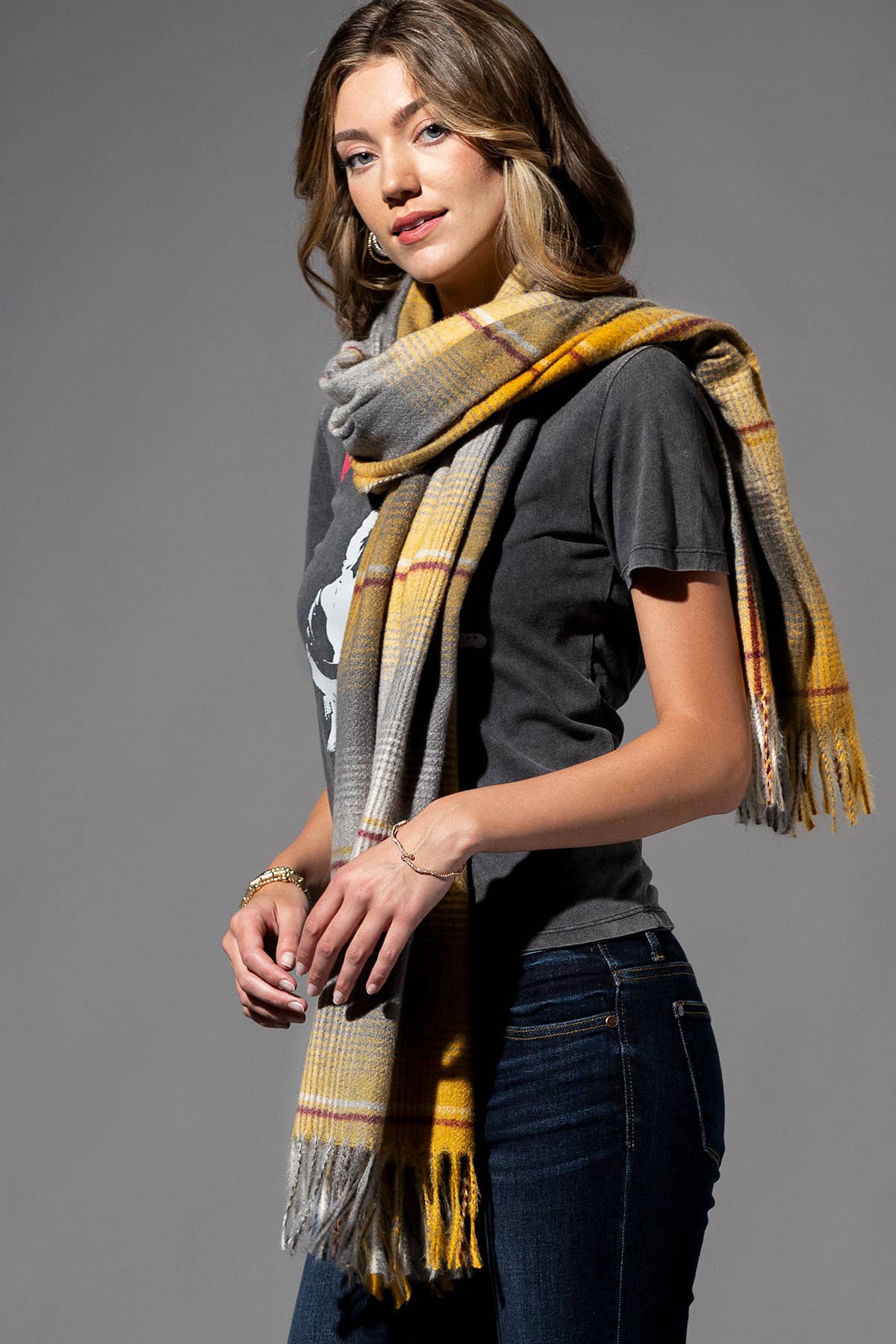 Plaid Fringe Oblong Scarf