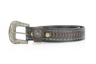 Genuine Brown Leather Deco Belt with Turquoise Accents ABB 14-2637