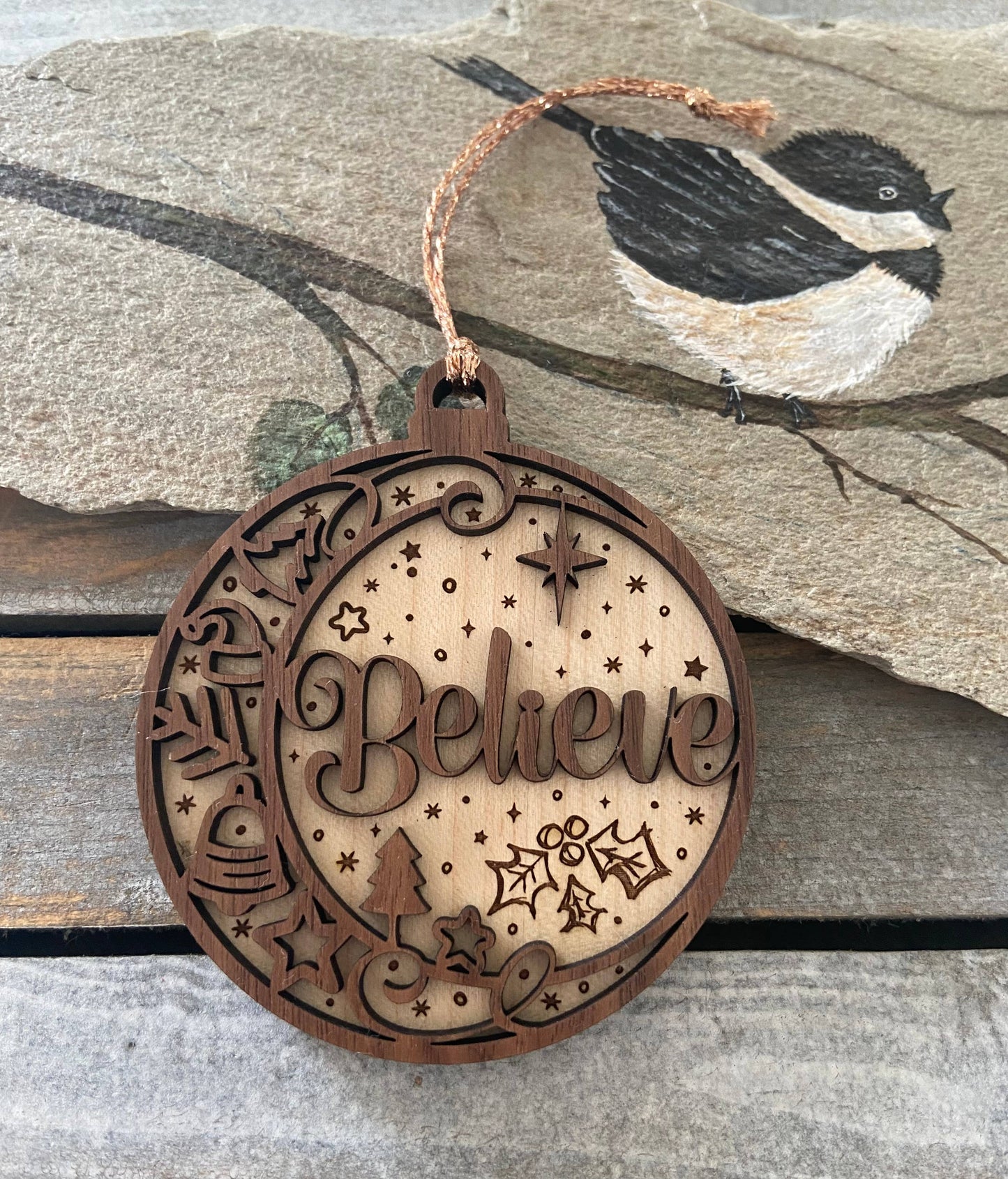 Christmas ornament, wooden 2D ornament, believe