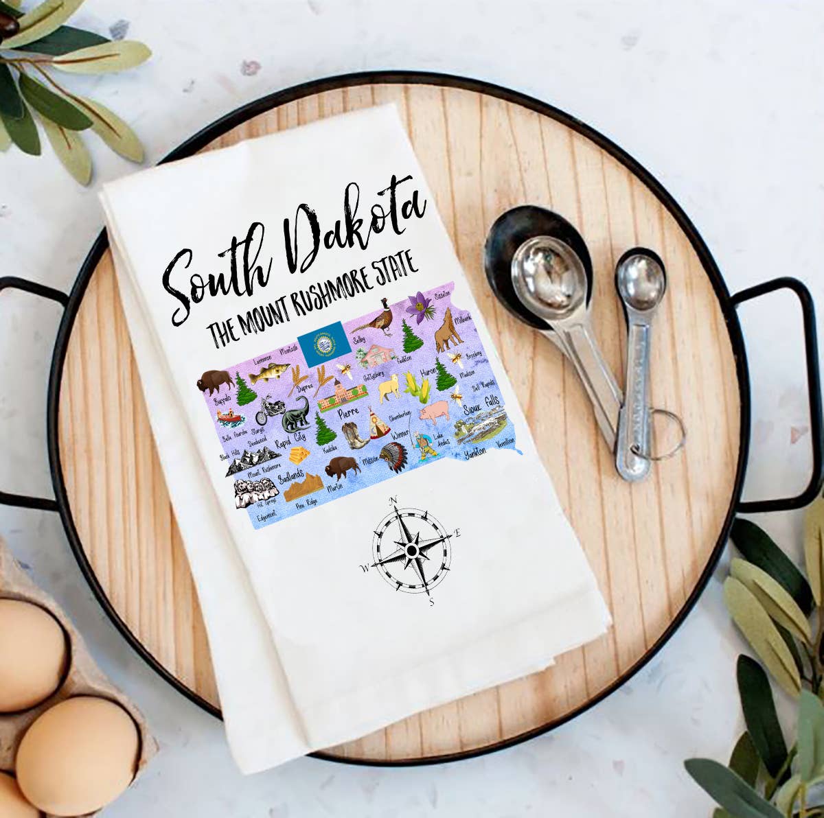 South Dakota State Map Souvenir Flour Sack Tea Towel