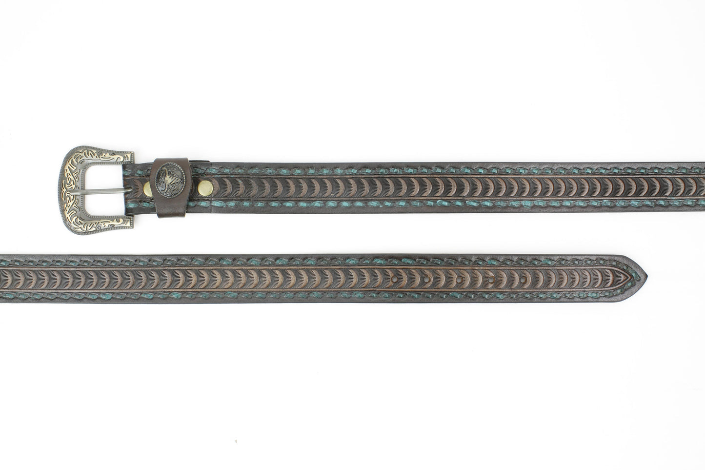 Genuine Brown Leather Deco Belt with Turquoise Accents ABB 14-2637