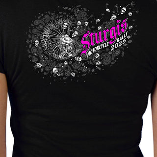 **CLEARANCE**2025 Sturgis Motorcycle Rally Dandelion Black Ladies Tee