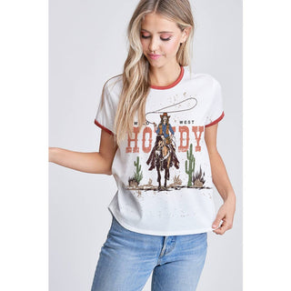 CLEARANCE Howdy print ringer band short sleeve top
