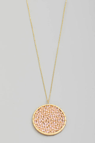 Glass Beaded Wire Disc Pendant Long Necklace
