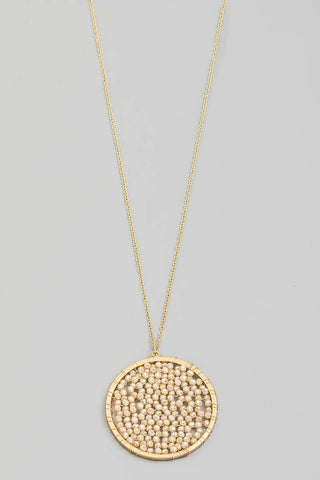 Glass Beaded Wire Disc Pendant Long Necklace