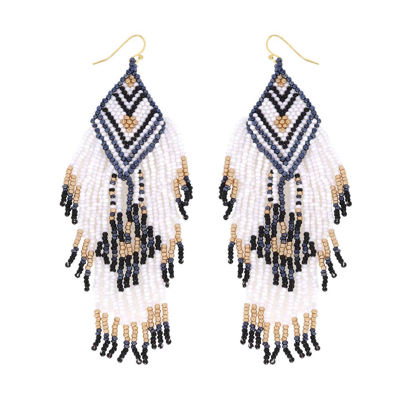 Native American Beaded Long Drop Earrings