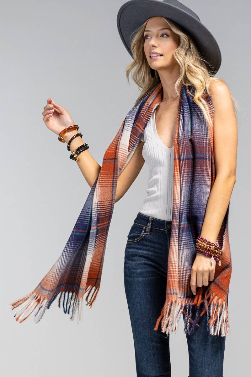 Plaid Fringe Oblong Scarf