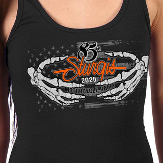 *CLEARANCE** 2025 Sturgis Motorcycle Rally Skeleton Hands Ash Ladies Tank Top
