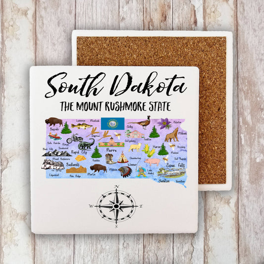 South Dakota State Map Souvenir Stone Coaster