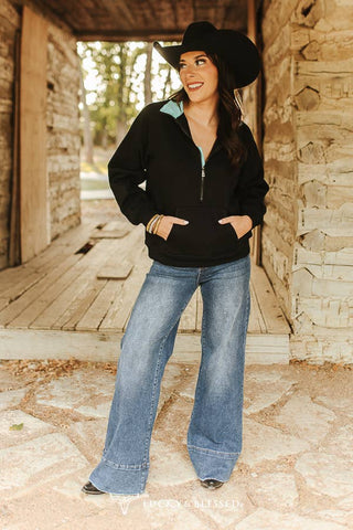 Black Quarter Zip Sweatshirt W Front Pocket