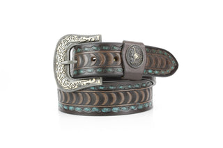 Genuine Brown Leather Deco Belt with Turquoise Accents ABB 14-2637