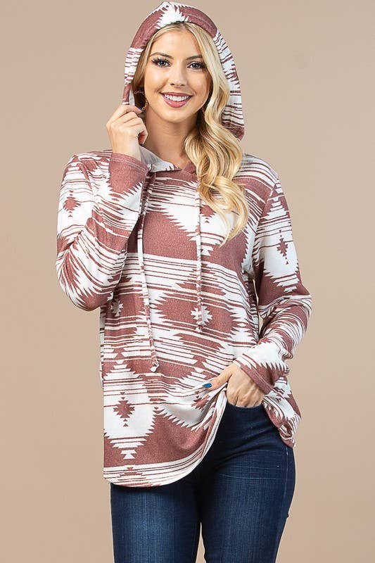 AVERY FINLEY GEO aztec PRINT ULTRA SOFT HACCI HOODIE