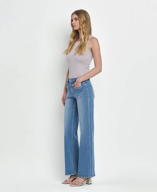 LOVERVET BY VERVET HIGH RISE PATCH POCKET WIDE LEG JEANS LV1479