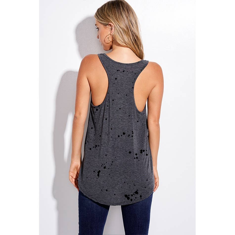 Western skull print tank top in charcoal