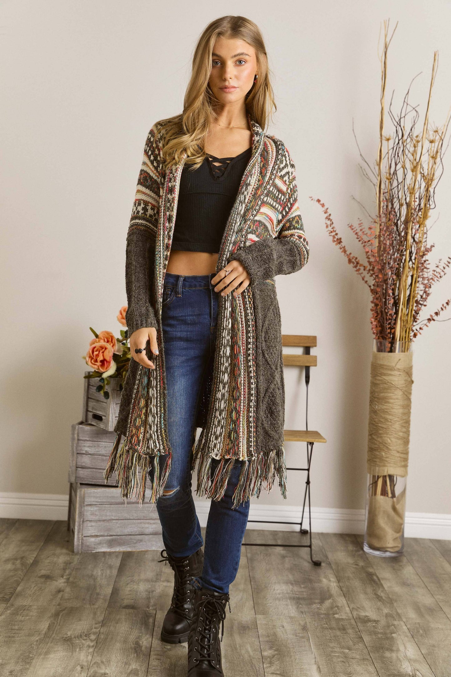 Adora FRINGE HEM AZTEC CARDIGAN