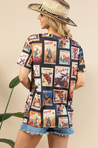CLEARANCE VERO WESTERN VINTAGE PRINT SHORT SLEEVE T-SHIRT