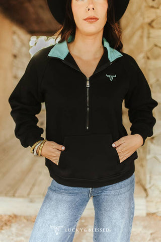 Black Quarter Zip Sweatshirt W Front Pocket