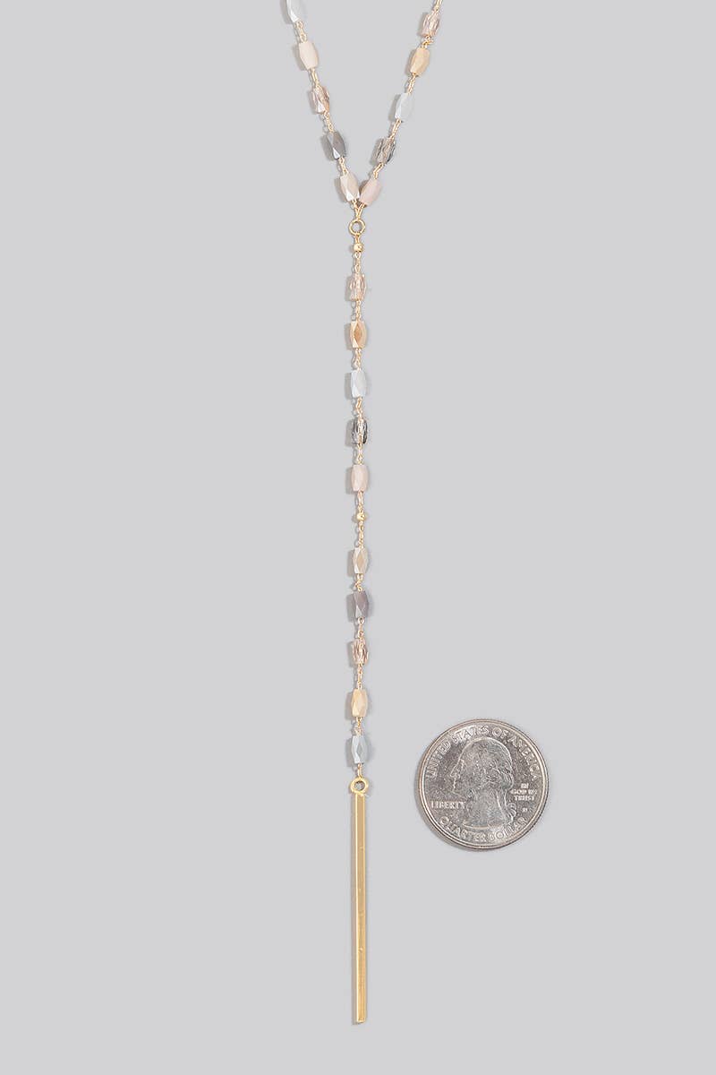 Long Bar Pendant Faceted Beaded Y Chain Necklace