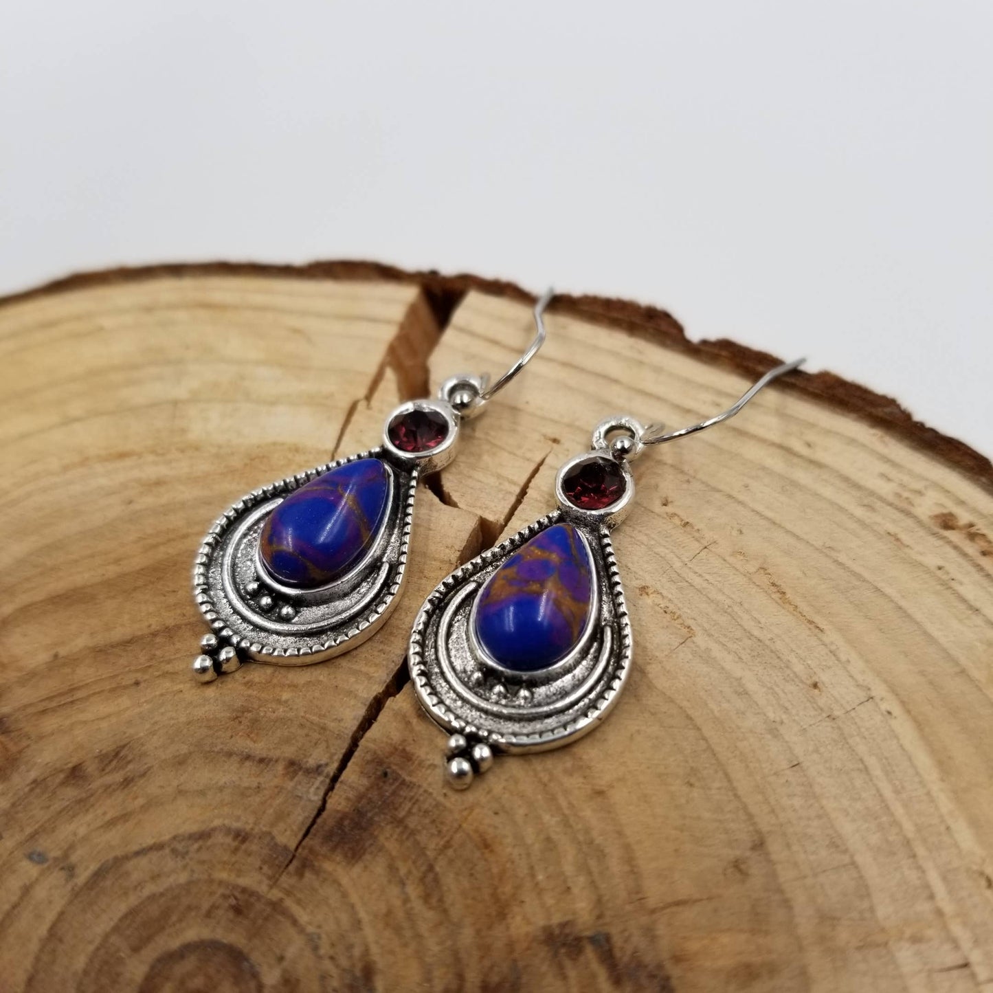 Vintage Silver Natural Stone Drop Earrings