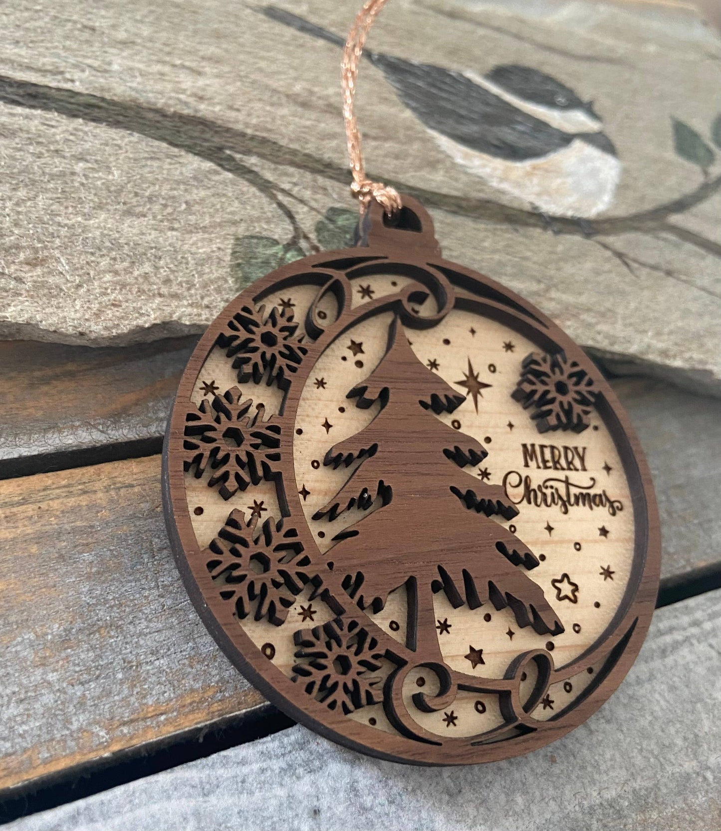 Christmas ornament, wooden 2D ornament, nature