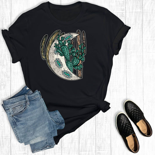 Western Turquoise Cactus Desert Moon Graphic Tee