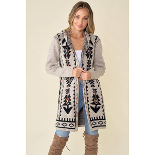 ***CLEARANCE **** Aztec Rainbow Long Sleeve Hooded Sweater Cardigan