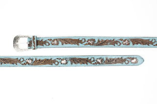 Turquoise Tooled Floral Belt Brown Accents ABB WST 09