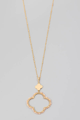Beaded Clover Pendant Long Chain Necklace