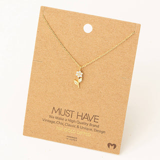 Rhinestone Flower Charm Necklace