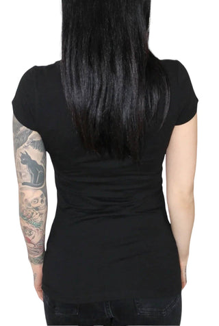 Live Fast Biker Babe Skull Wings Biker Slashed Tee