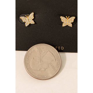 Gold Dipped Cz Pave Butterfly Stud Earrings