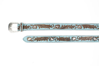 Turquoise Tooled Floral Belt Brown Accents ABB WST 09