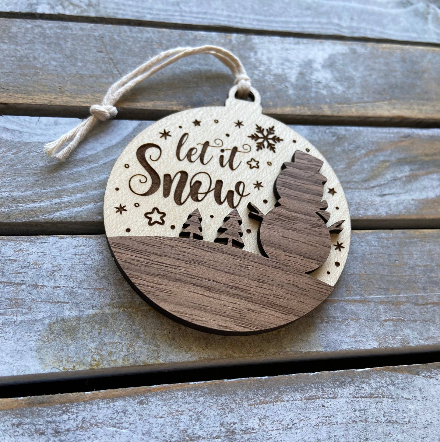 Christmas ornament, wooden 2D ornament, let it snow