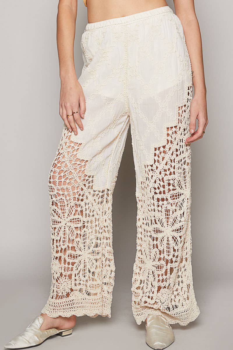 POL Elastic waistband straight crochet pants