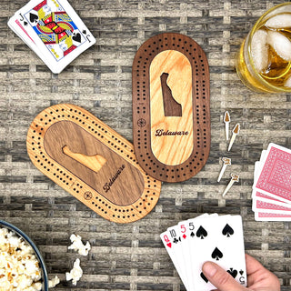 US States Mini Travel Cribbage Board Set with Custom Pegs