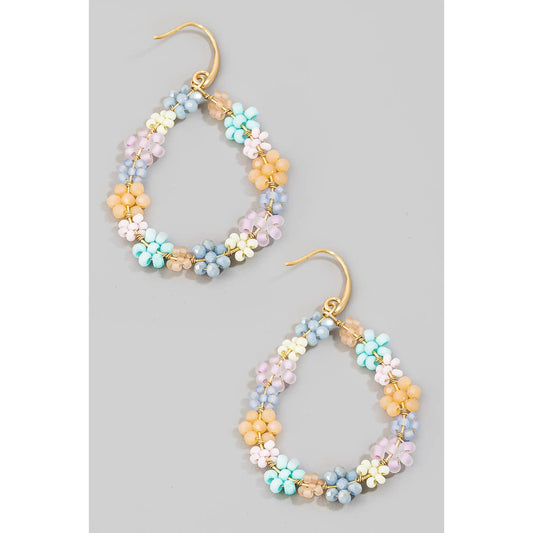 Mini Beaded Flower Tear Dangle Earrings