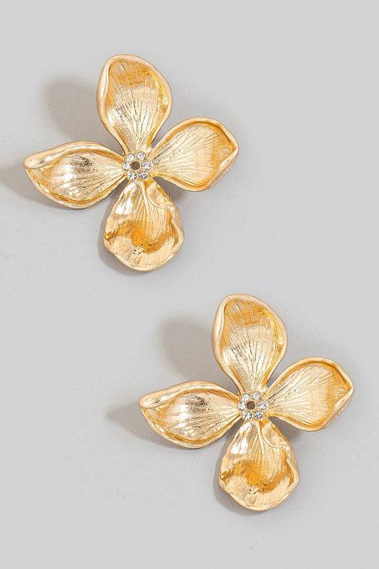 Metallic 4 Petal Flower Stud Earrings