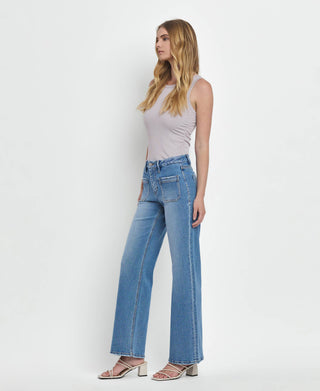 LOVERVET BY VERVET HIGH RISE PATCH POCKET WIDE LEG JEANS LV1479