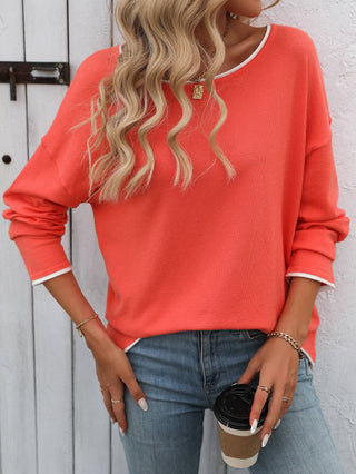 Contrast trim crewneck long sleeve Rosa Clothing