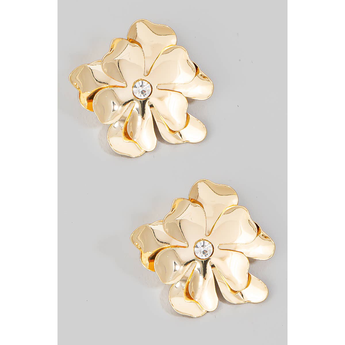 Metallic Layered Flower Stud Earrings