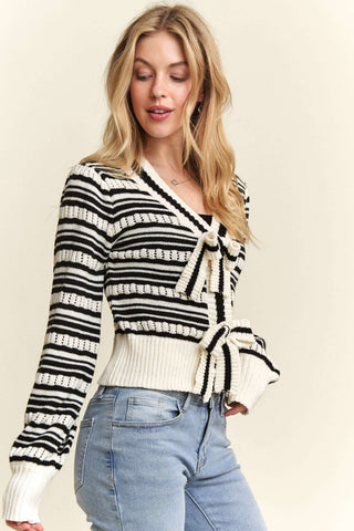 *** CLEARANCE ***ADORA BOW TIE STRIPE SWEATER TOP